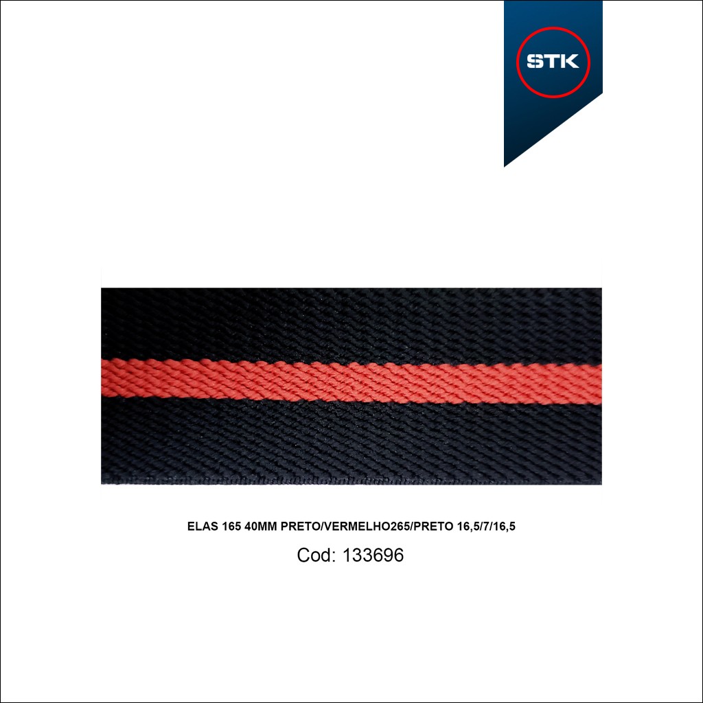 ELÁSTICO STK 165 40MM PRETO / VERMELHO265 / PRETO 16,5 / 7 / 16,5